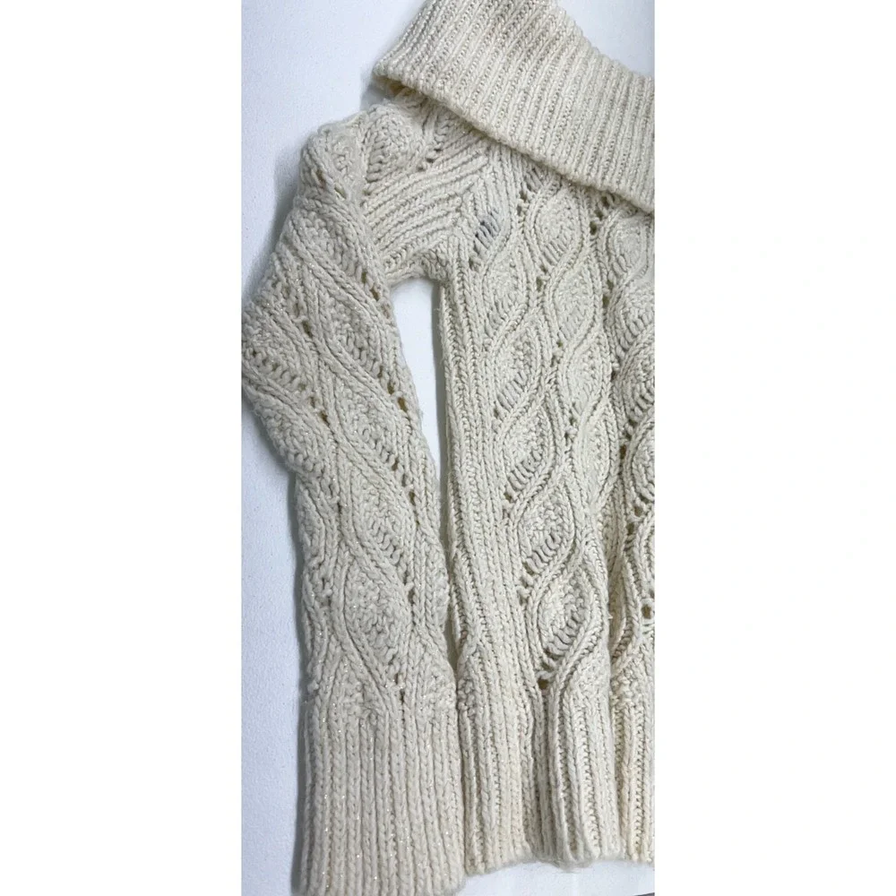 Y2K Bebe Alpaca Wool Metallic Shimmer Cowl Neck Sweater L Chunky Cable Knit US